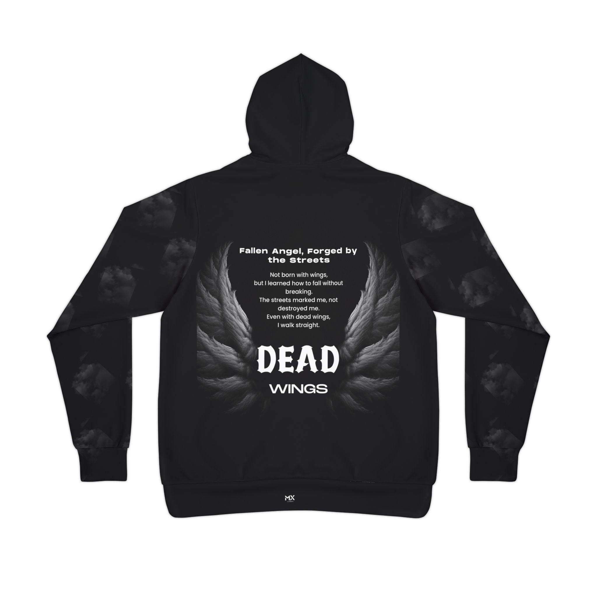 Dead Wings Hoodie — Gothic Angel Wing Pullover with Poem