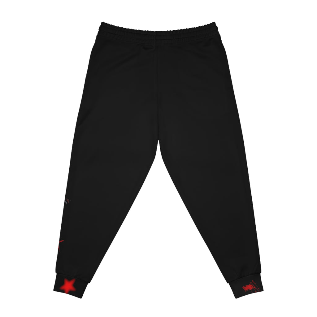 Edgy Graphic Joggers — Red & Black Punk All-Over Print