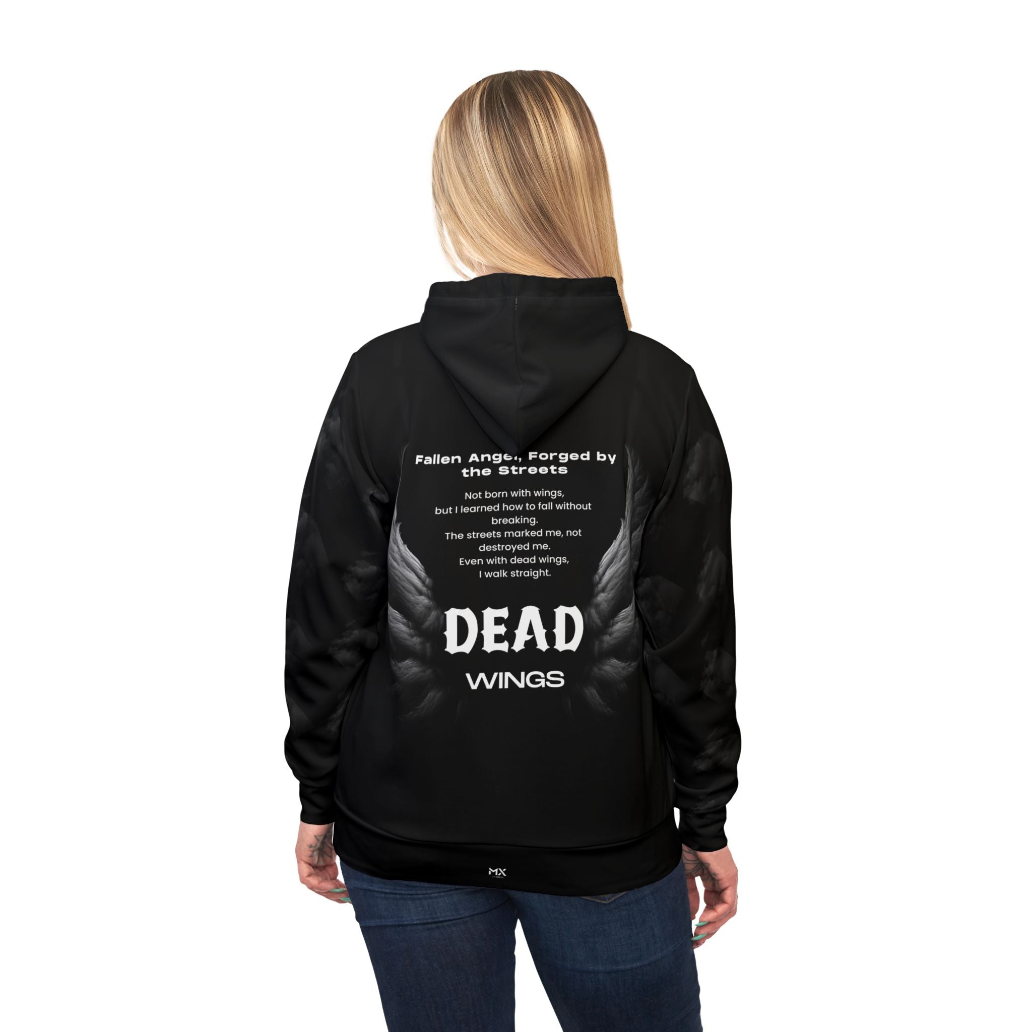 Dead Wings Hoodie — Gothic Angel Wing Pullover with Poem