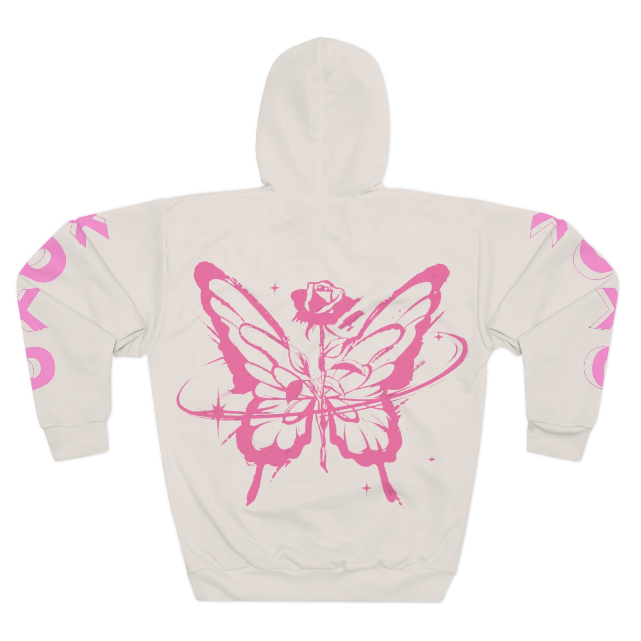 Butterfly Love Hoodie — Pink Butterfly & Rose Graphic Zip-Up