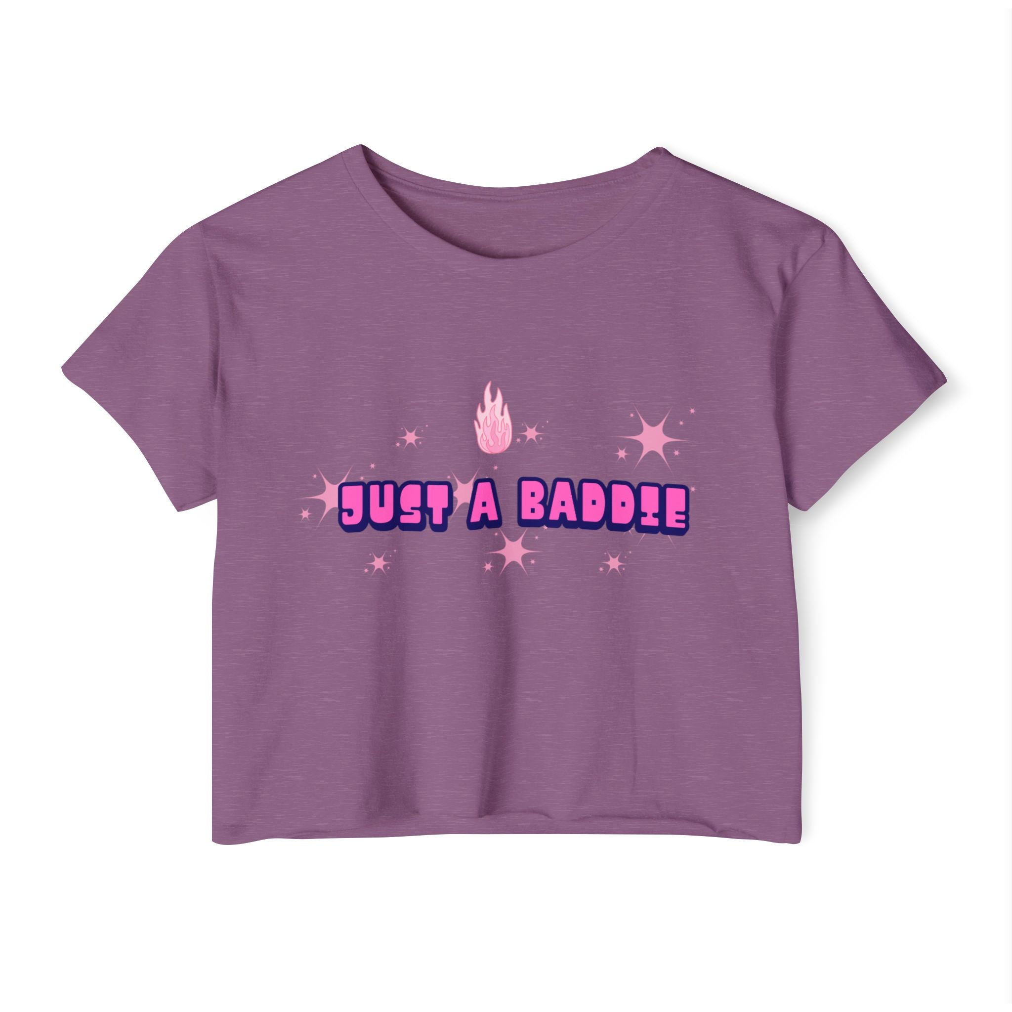 Crop Top — "Just a Baddie" Pink Festival Graphic