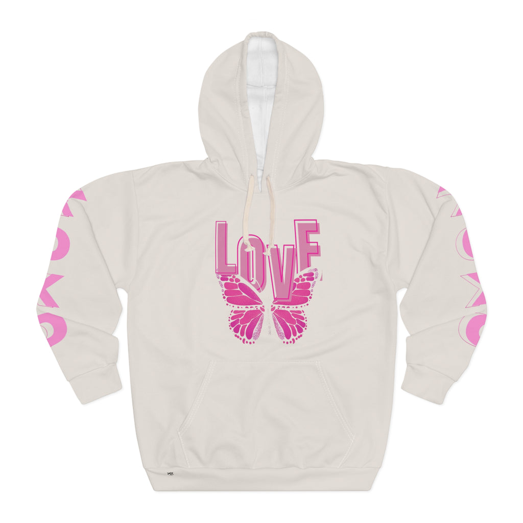 Butterfly Love Hoodie — Pink Butterfly & Rose Graphic Zip-Up