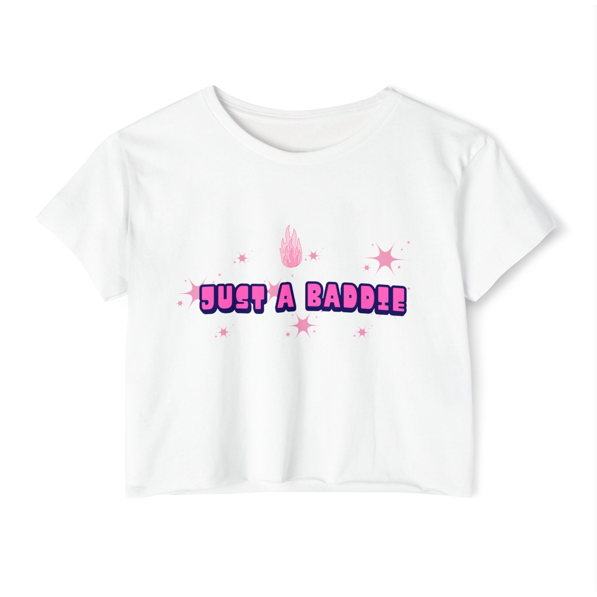 Crop Top — "Just a Baddie" Pink Festival Graphic