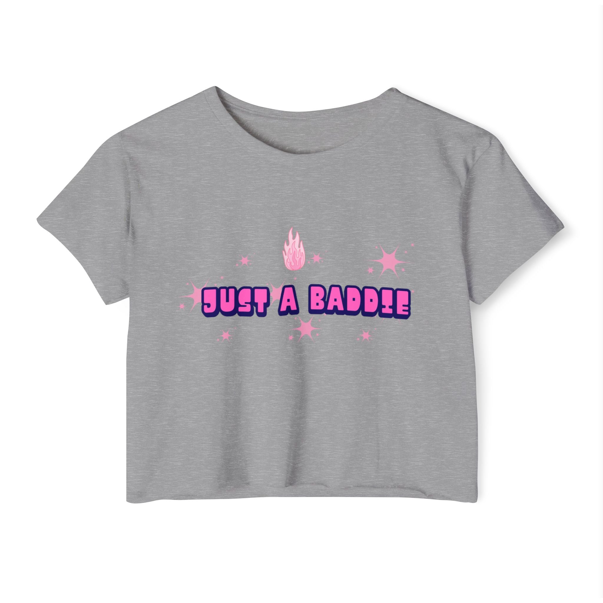 Crop Top — "Just a Baddie" Pink Festival Graphic