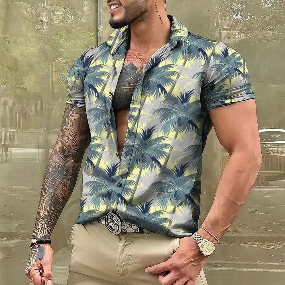 Men Summer  Shirt Hawaiian Vacation Beach Fashion