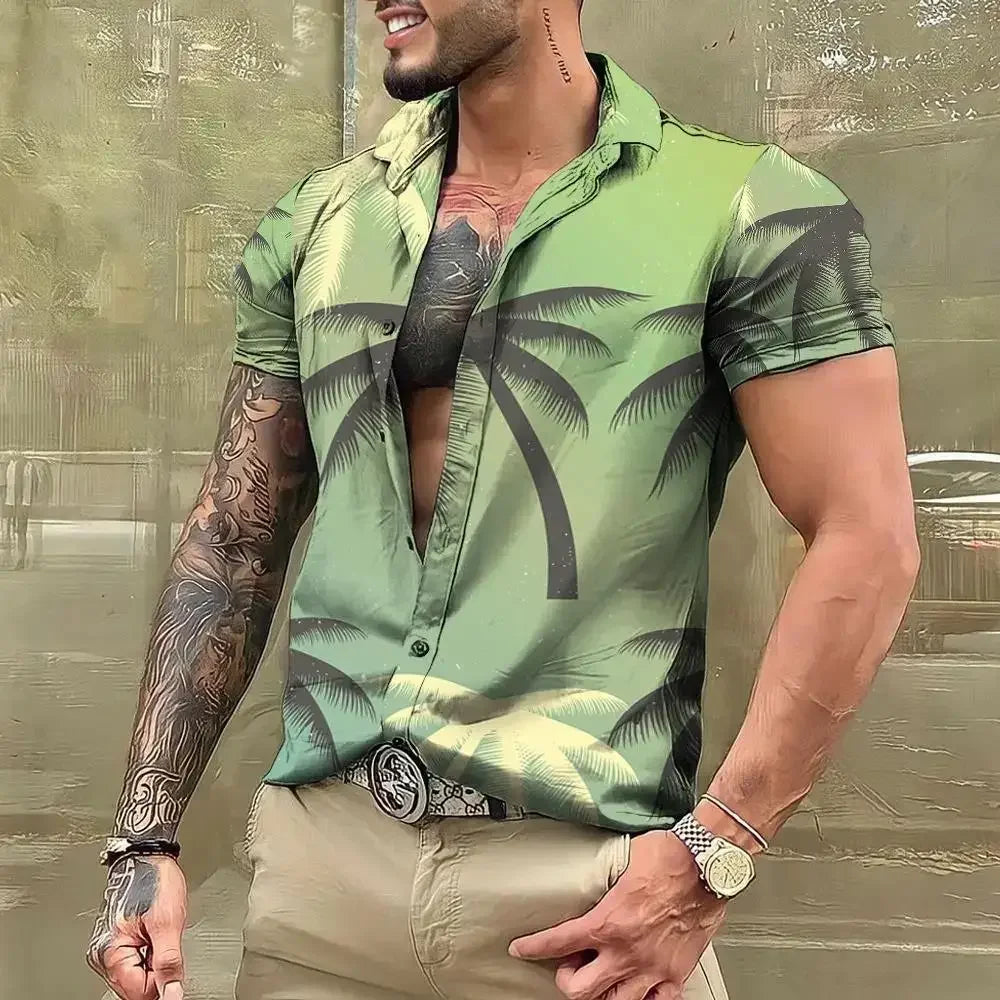 Men Summer  Shirt Hawaiian Vacation Beach Fashion