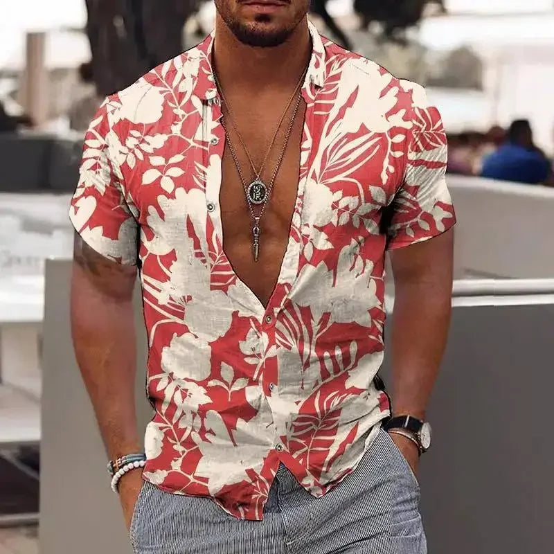 Men Summer  Shirt Hawaiian Vacation Beach Fashion