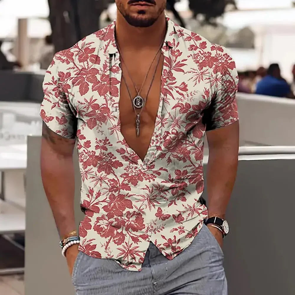 Men Summer  Shirt Hawaiian Vacation Beach Fashion
