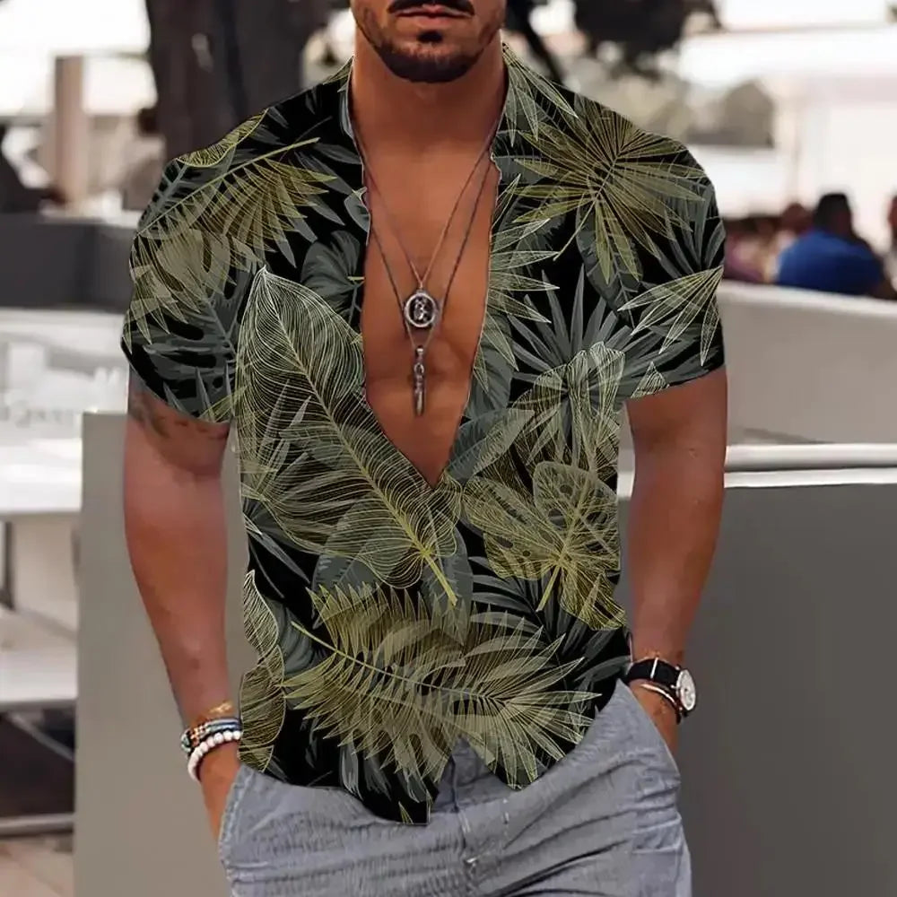 Men Summer  Shirt Hawaiian Vacation Beach Fashion