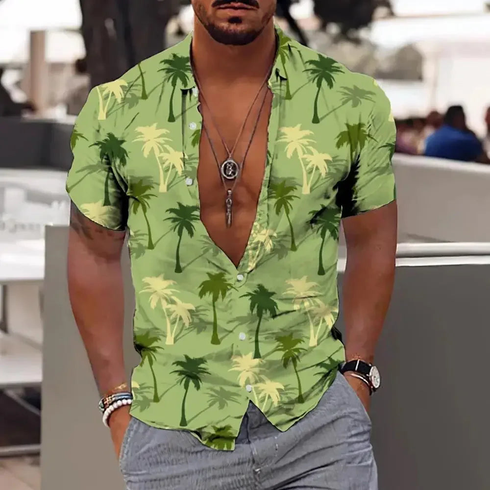 Men Summer  Shirt Hawaiian Vacation Beach Fashion