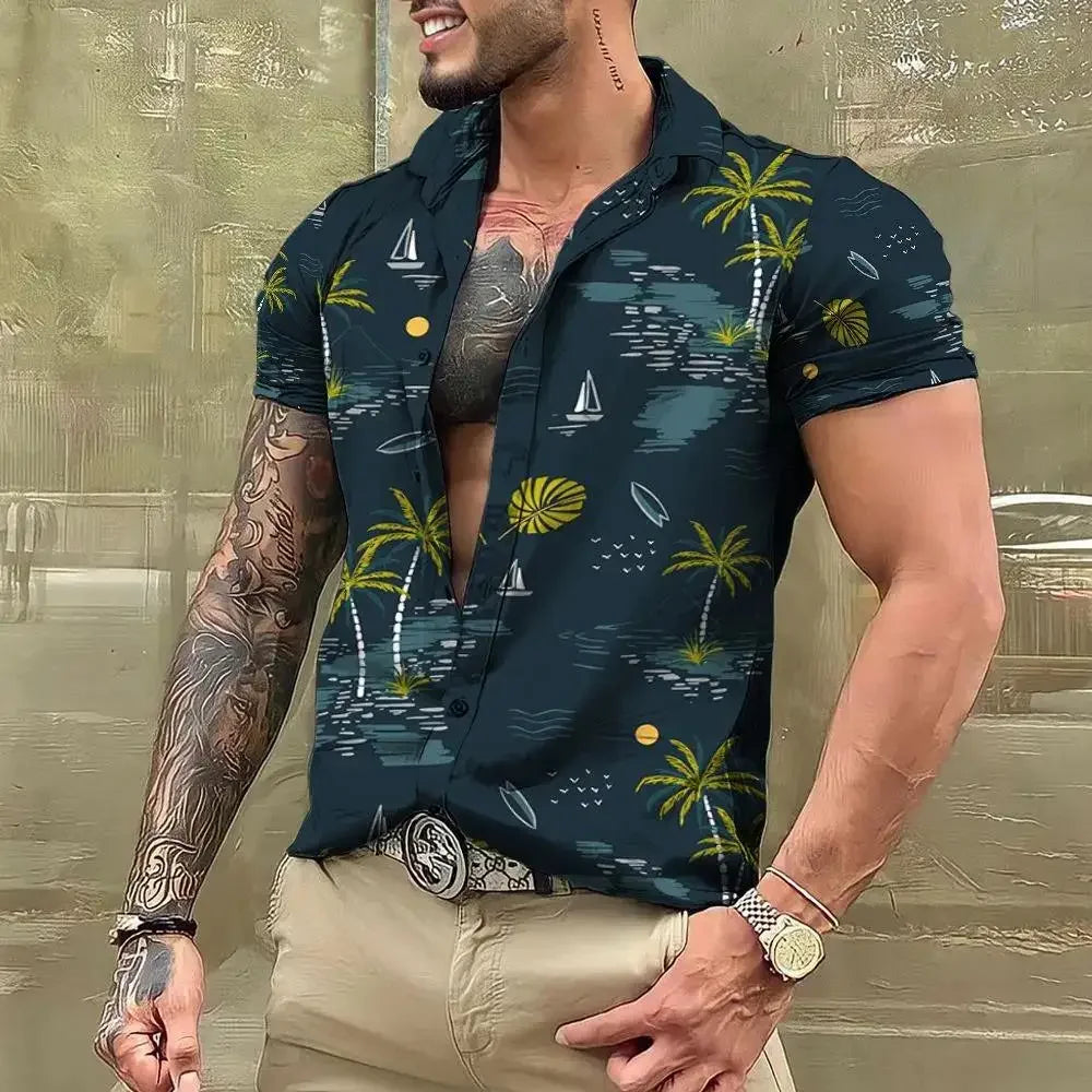 Men Summer  Shirt Hawaiian Vacation Beach Fashion