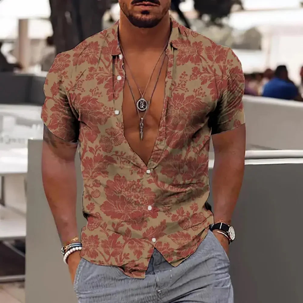 Men Summer  Shirt Hawaiian Vacation Beach Fashion