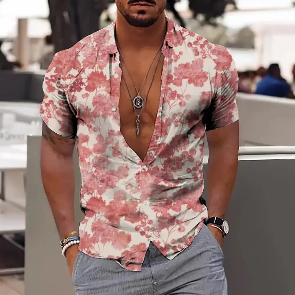 Men Summer  Shirt Hawaiian Vacation Beach Fashion