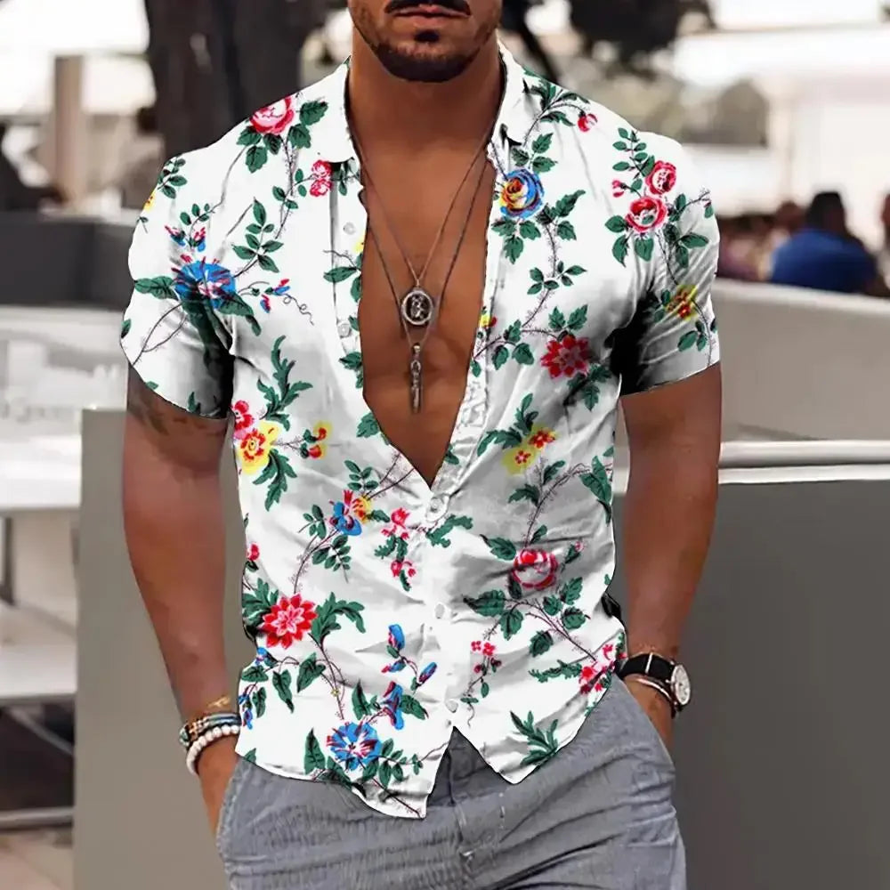 Men Summer  Shirt Hawaiian Vacation Beach Fashion