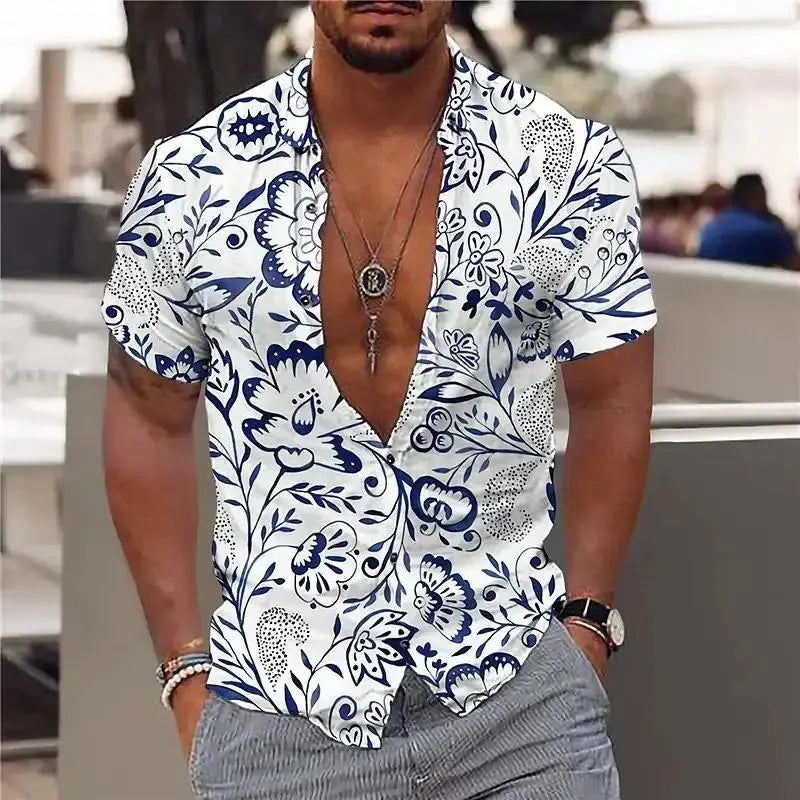 Men Summer  Shirt Hawaiian Vacation Beach Fashion