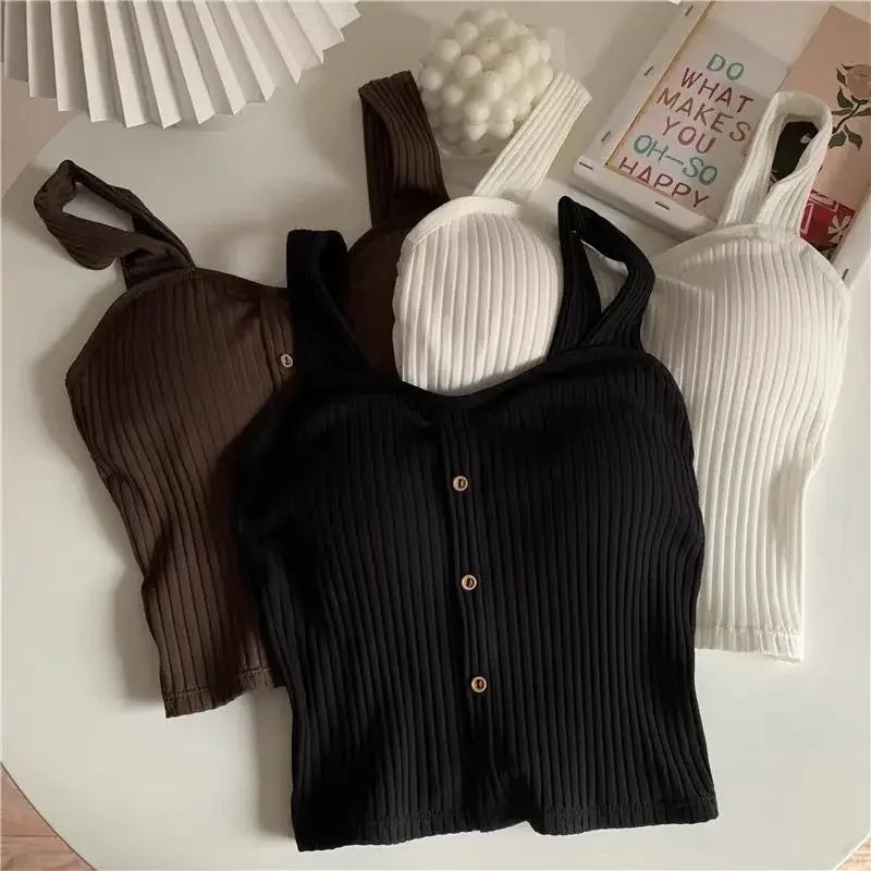 Women's Cropped Tops with Bra Pads Summer Corset Korea