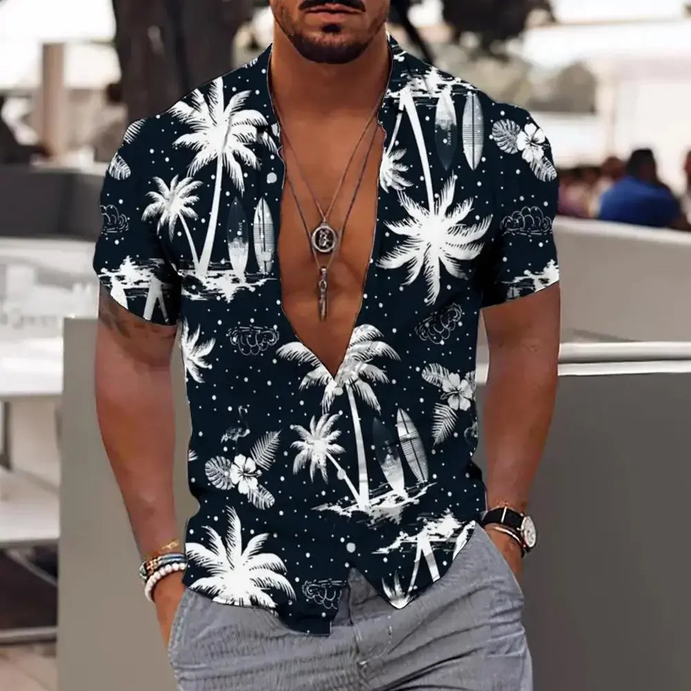 Men Summer  Shirt Hawaiian Vacation Beach Fashion
