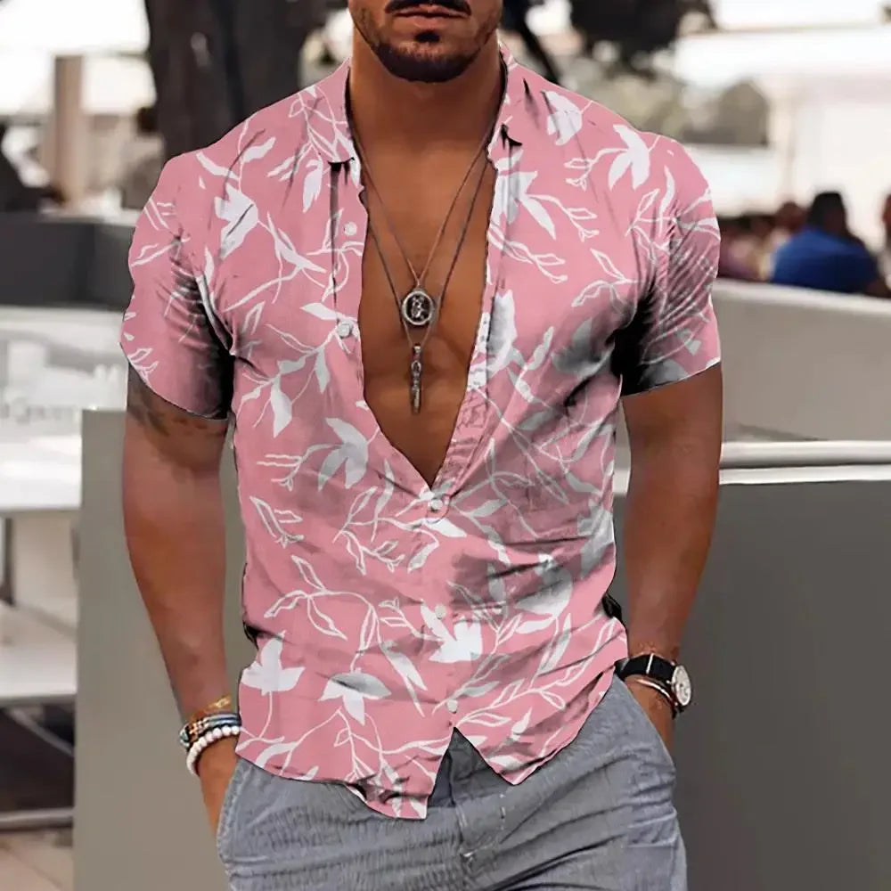 Men Summer  Shirt Hawaiian Vacation Beach Fashion