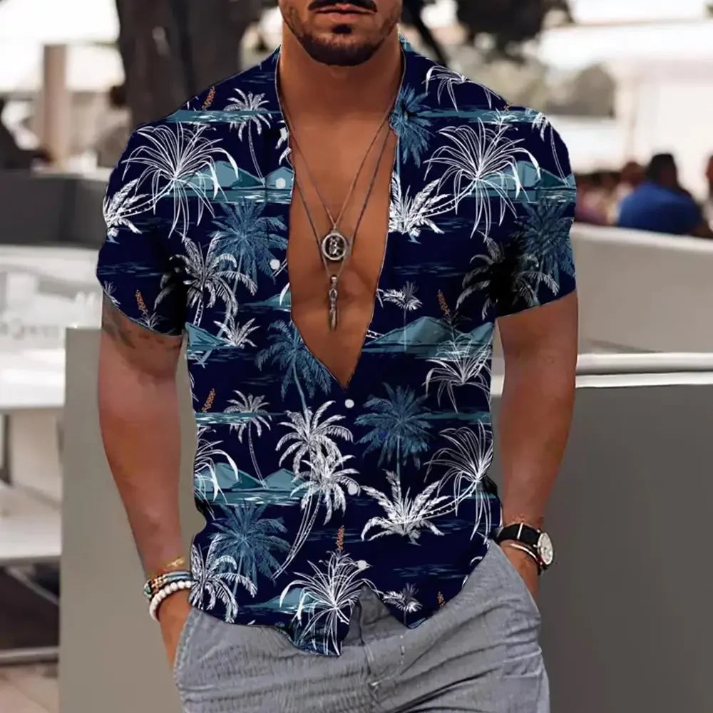 Men Summer  Shirt Hawaiian Vacation Beach Fashion