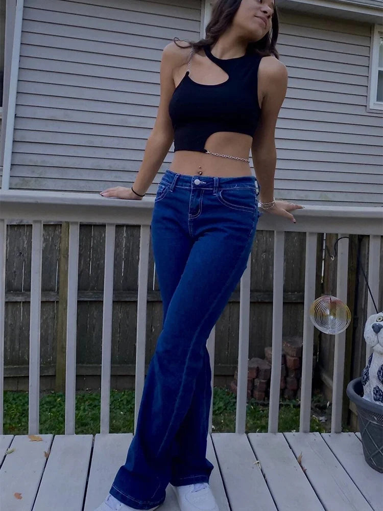 High Street Grunge Chain Cut Out Crop Top Women Summer