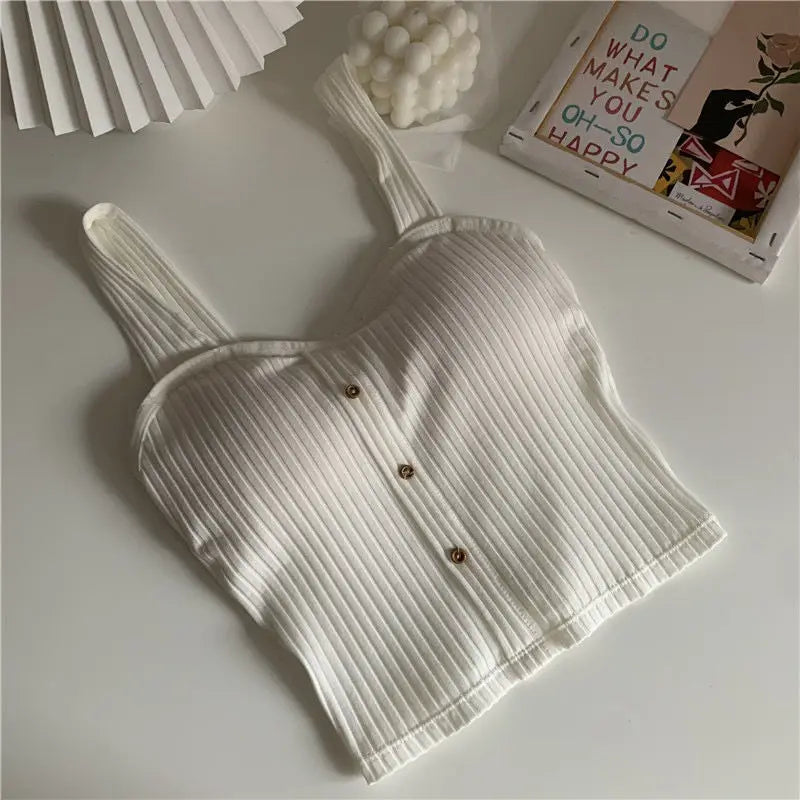 Women's Cropped Tops with Bra Pads Summer Corset Korea
