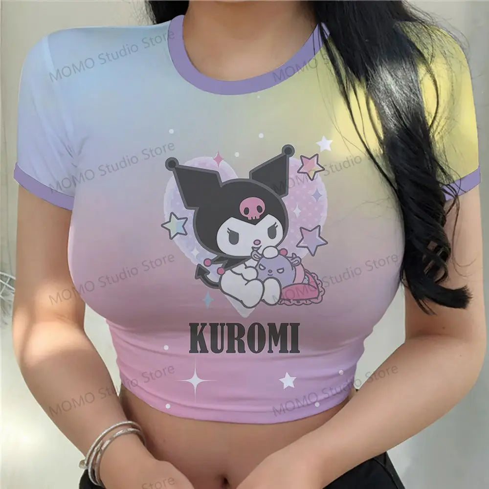 Women's Crop Top T-shirt 3D Print XS-3XL Kuromi